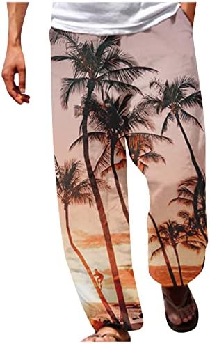 Erkekler için pantolon, erkek Moda Gevşek Rahat Pamuk Keten Pantolon Baskılı Geniş Bacak Yoga plaj cepli pantolon