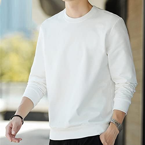 Yumuşak Unisex Rahat Crewneck Dip Gömlek Rahat Rahat Düz Renk Kazak Atletik Brethable Sıcak Giysiler (Orta, Beyaz)