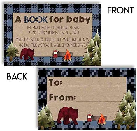 Oh Boy Outdoorsy Mavi ve Siyah Ekose Oduncu Erkek Bebek Duşları için Bir Kitap Kartı Getirin, AmandaCreation tarafından
