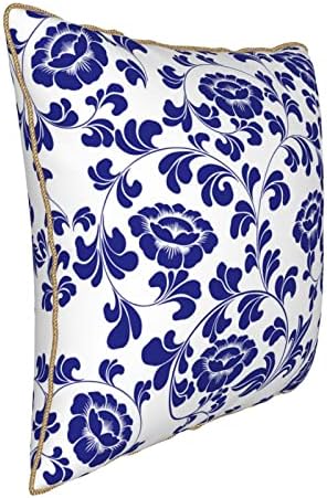 Myshe Paketi 2 Kadife Benzersiz Çin Tarzı Oryantal Kültürel Mavi Beyaz Porselen Çiçek Deseni Dekoratif Kare Yastık