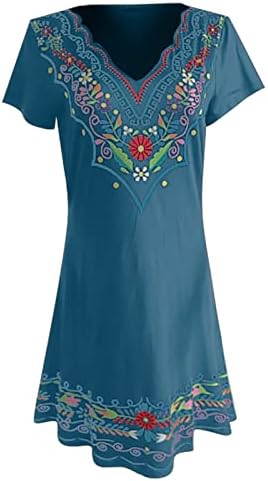Fragarn Bayanlar rahat moda gevşek Kazak baskı Dalgalı V Boyun kısa kollu elbise