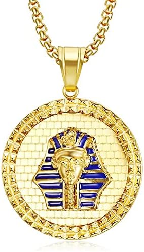 LAIMIUMIU33 Horus Firavun Kral Buzlu Out Zincir erkekler için Kral TUT Yuvarlak Kolye Kolye Erkek Mumya Mısır Akhnaton