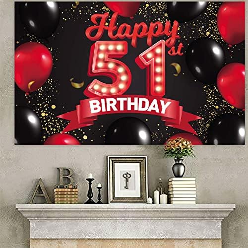 Mutlu 51st Doğum Günü Kırmızı ve Siyah Afiş Zemin Süslemeleri Balonlar Tema Dekor Kızlar Kadınlar için Prenses 51