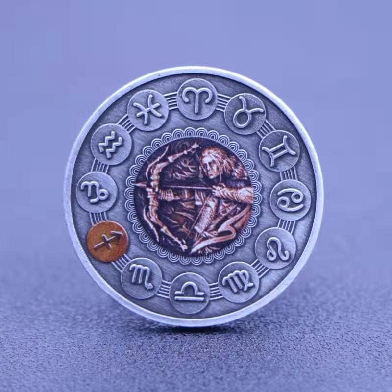 Oniki Takımyıldızları Şanslı Nikel Kaplama Antik Gümüş Madalyon Hediye Unisex Çift parmak uçları Paraları ile Oynamak