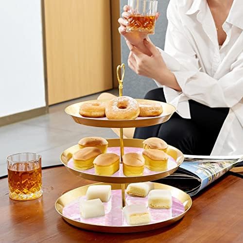 Lyetny 3 Katmanlı Tatlı Kek Standı Altın Cupcake Pasta Standı Çay Partisi, Düğün ve Doğum Günü, kiraz Çiçeği Japon