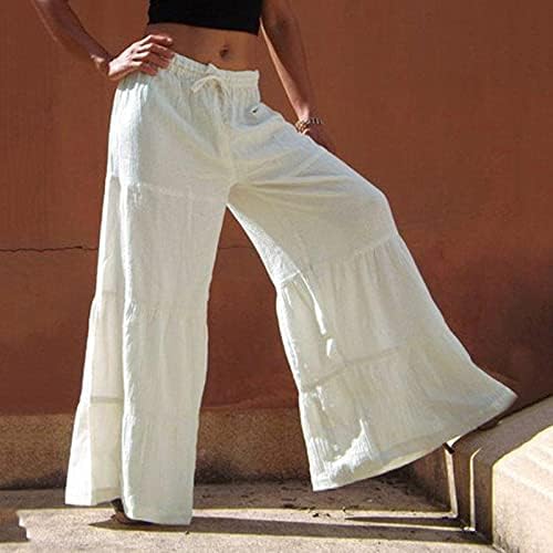 lcepcy Baggy Hafif Yaz Keten Pantolon Kadınlar için İpli Elastik Bel Geniş Bacak Pantolon Düz Renk Pantolon