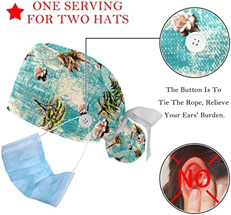 2 Paket çalışma kapağı Kadınlar için Düğme ile Uzun Saç Ayarlanabilir Elastik Bandaj Kravat Geri Şapka Kabarık Kapaklar