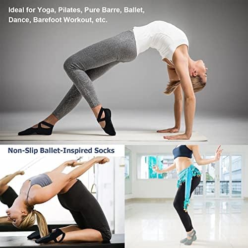 Slakkenreis 4 Pairs Yoga Çorap, pilates çorabı ile Kaymaz Sapları ve Çapraz elastik kayışlar İçin Barre, Bale, Egzersiz