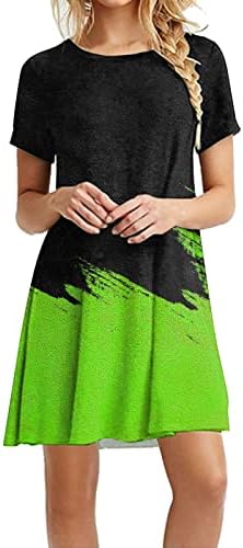 Kulywon Kadın Yaz Elbiseler 2023 Renk Bloğu Kısa Kollu Midi Elbise Gevşek rahat elbise Kontrast Renk Sundress
