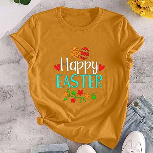 Kadın Mutlu Paskalya T Shirt Paskalya Yumurtaları Komik Sevimli Kısa Kollu Baskı Gömlek Casual Grafik Tee