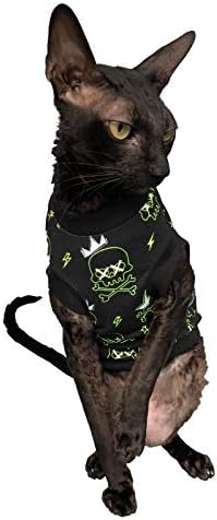 Kotomoda Tüysüz Kedinin Pamuklu Streç Tişörtü, Sphynx Kedileri için Karanlıkta Parlıyor ... (XL)