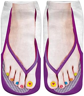3D Desen Manikür Baskı Çorap Flip Flop Komik Gizli Koşu Çorap Kadın Kalın Egzersiz Çorap Kadın