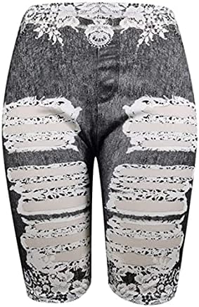 Kadın Kelebek Baskı kısa kot pantolon Diz Boyu Bermuda Kısa Jean Pantolon Spor Yüksek Belli Kısa Kot Tayt