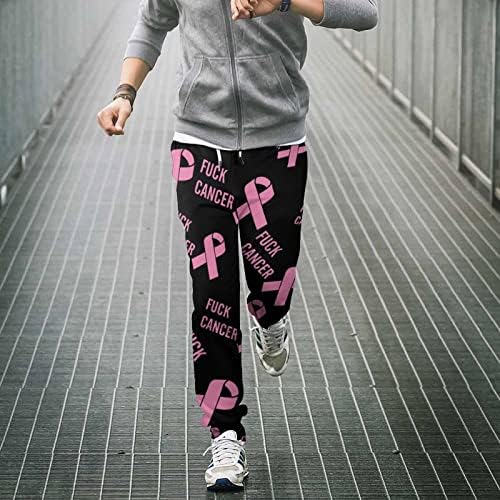 Siktir Meme Kanseri Pembe Kurdele erkek Sweatpants Hafif İpli Joggers Atletik cepli pantolon Spor Koşu için