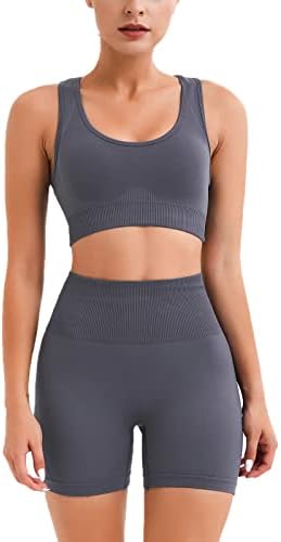 Hotexy Egzersiz Seti Kadınlar için 2 Adet Kıyafetler Dikişsiz Yoga Tayt Spor Sutyeni Tank Top Spor Setleri Eşleşen