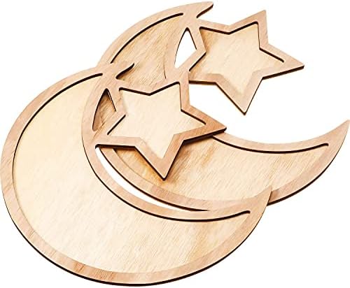 WİLLBOND 2 Takım Ramazan Ahşap Tepsi Ay Ahşap Yıldız Sofra Eid Mubarak Parti Servis Sofra Kahvaltı Akşam Yemeği Tatlı
