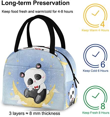 Yalıtımlı öğle yemeği çantası Kadın Sevimli Panda Ay Yıldız Büyük Sızdırmaz Öğle Yemeği Kutuları omuz askıları ile