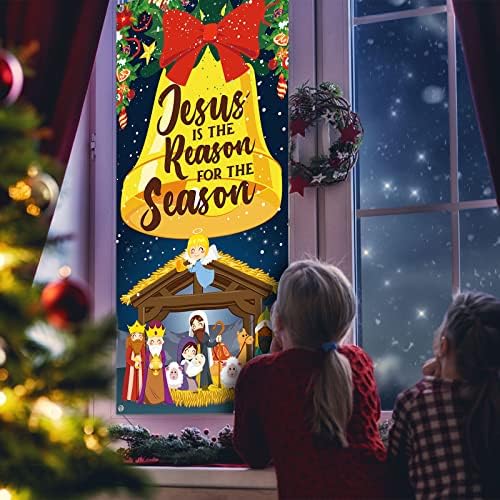 Noel Kapı Kapak Dekorasyon İsa Zemin Doğuş Kapı Asılı Kapak Hıristiyan Din Merry Christmas Banner Kış Tatil fotoğraf
