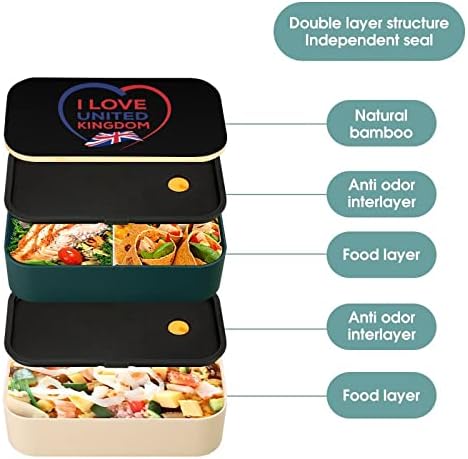 I Love Birleşik Krallık Çift Katmanlı Bento yemek kabı Gereçler Seti ile İstiflenebilir yemek kutusu İçerir 2 Konteyner
