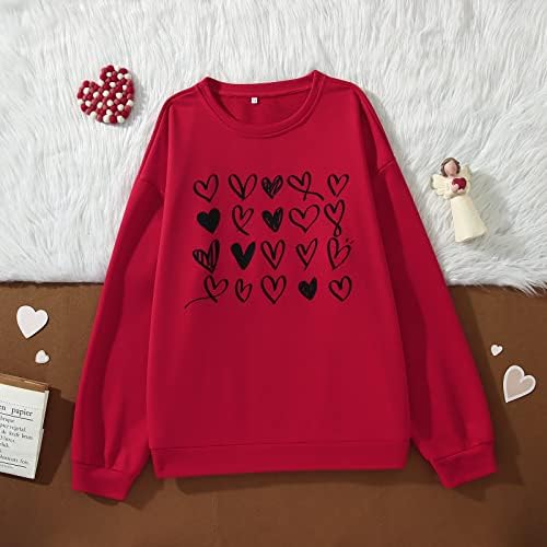 Kadın Kalp Kazak sevgililer Günü Aşk Grafik Uzun Kollu Casual Kazak Bluz Gömlek Hafif Üstleri