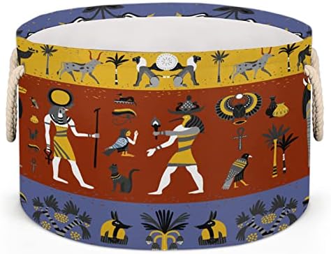Antik Mısır Depolama için Büyük Yuvarlak Sepetler Kulplu çamaşır Sepetleri Banyo Rafları için Battaniye Depolama Sepeti