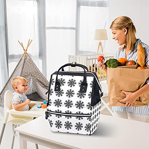 Büyük Bebek bezi çantası Sırt Çantası, Kar Tanesi Kış Siyah Beyaz Nappy Çanta Seyahat Sırt Çantası Anne ve Baba için
