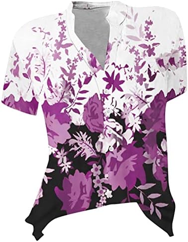 Bayan Kısa Kollu Gömlek Kadın V Boyun Bluz Kısa Kollu Tunik Gömlek Çiçek Baskı Tee Gömlek Uzun Kollu Tee