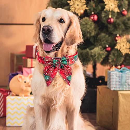 Şenlikli Noel Köpek Tasması, Fiyonklu Tatil Köpek Tasması, Emniyet Tokalı Ayarlanabilir Noel Ekose Köpek Tasması,