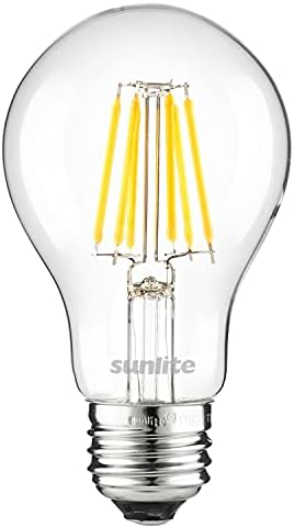 Sunlite 81109 LED Edison A19 Ampul, 6 Watt (40W Eşdeğeri), 600 Lümen, Orta E26 Taban, Kısılabilir, Şeffaf Cam Filament,