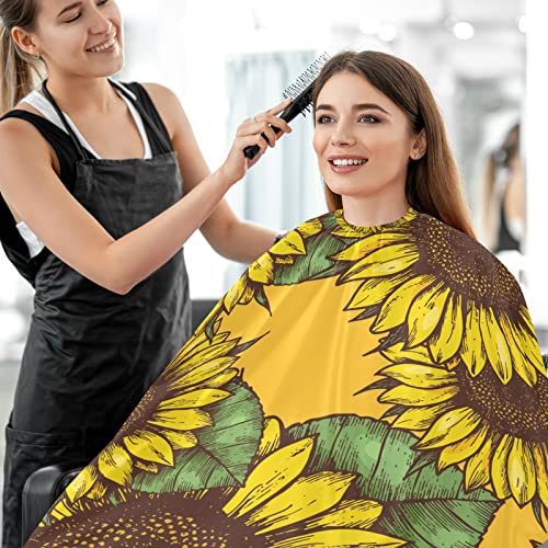 visesunny Berber Pelerin Vintage Ayçiçeği Sarı Desen Polyester Saç Kesme Salon Cape Önlük Anti-Statik Saç Kesimi Suya