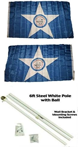 AES Şehir Houston 3'x5' Polyester 2 Kat Çift Taraflı Bayrak 6' Beyaz Bayrak Direği Kiti ile Top Topper