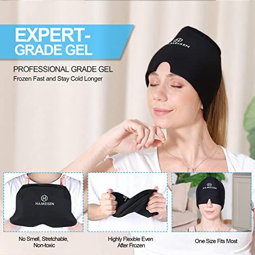 Hameisen Jel Buz Baş Ağrısı Giderici Şapka, Giyilebilir Soğuk Terapi Migren Giderici Kap, Kabarık Gözler için Rahat
