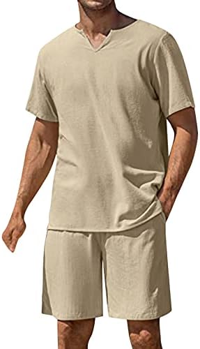 Erkek Kısa Setleri 2 Parça Kıyafetler Moda Yaz Eşofman Rahat Katı V Yaka T Gömlek ve şort takımı Plaj Tatil için