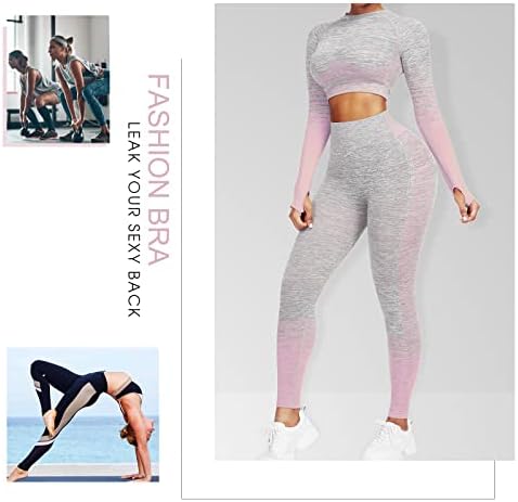 JOYMODE Egzersiz Setleri Kadınlar için 2 Parça Yüksek Bel Dikişsiz Tayt ve Kırpma Üst Yoga Kıyafeti