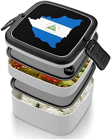 Nikaragua Bayrağı Haritası Komik Hepsi Bir Arada Bento Kutusu yemek kutusu Kaşık ile Seyahat için Çalışma Piknik