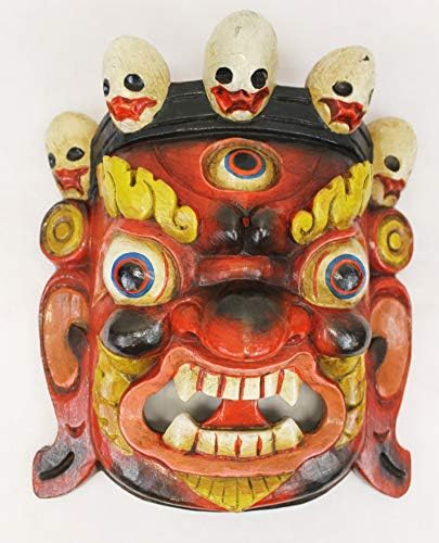 F723 / 1027 El Yapımı Ahşap Maske Hindu Tanrı Bhairab Mahakal Duvar Asılı nepal'de Yapılan