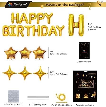 ıPartycool 24 adet Doğum Günü Balonlar Afiş, 3D Altın Premium Mylar Folyo Çevre Dostu Mektup Mutlu Doğum Günü Afiş