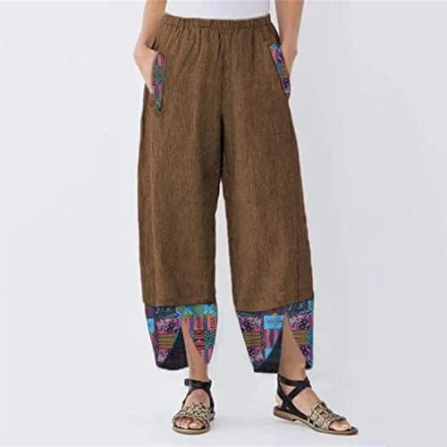 Pamuk Keten Pantolon Kadınlar için Rahat Yaz kapri cepli pantolon Yüksek Belli Rahat plaj pantolonları Vintage harem
