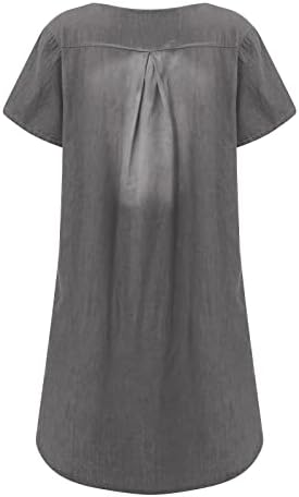 LİSTHA Denim T-Shirt Elbise Uzun Kollu Maxi Elbiseler Kadınlar için Artı Boyutu Cepler ile