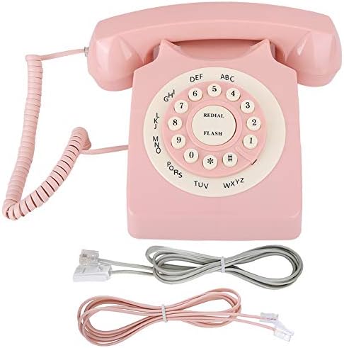 Retro Masaüstü Telefon, HD Çağrı Kalitesi Vintage Kablolu Telefon Pembe ev ofis dekorasyonu Destekler Numarası Depolama
