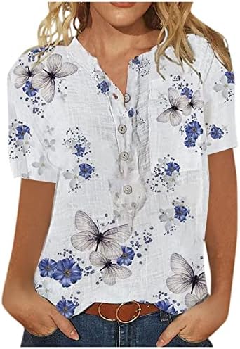 Kadınlar için üstleri Kısa Kollu Yaz Moda Rahat Moda baskılı tişört Gömlek Düğmesi Yaka T Shirt Boncuklu Balıkçı Yaka