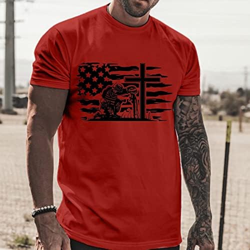2023 Yeni Erkek İlkbahar ve Yaz Bağımsızlık Günü Kutlama Rahat Vintage Sıkıntılı Kısmi Baskı T Shirt