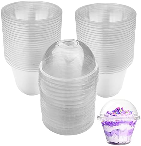 50 Paket Tek Kullanımlık Şeffaf Plastik Bardaklar Kubbe Kapaklı Dondurma Bardakları, Buzlu Kahve için 180ml / 6oz