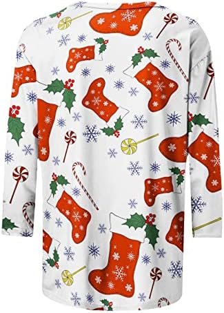 Kadınlar Casual Crewneck 3/4 Kollu rahat tişört Sevimli Tatil Grafik Baskı Bluz Noel Komik Kazak Tops