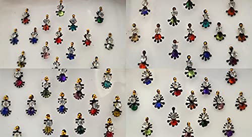 60 Küçük Küçük Çeşitli Şekilli Bollywood Renkli Tasarımcı Fantezi Premium Kristal Vücut Mücevherleri Metalik Alın