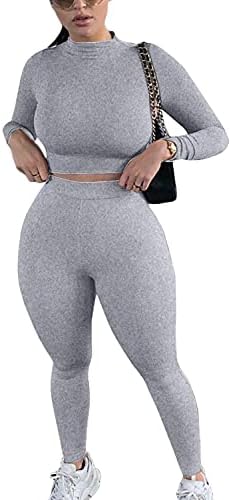 Mulisky kadın Rahat 2 Parça Kıyafetler Seksi Bodycon Uzun Kollu Kırpma Üst Uzun Pantolon eşofman takımı Tulumlar