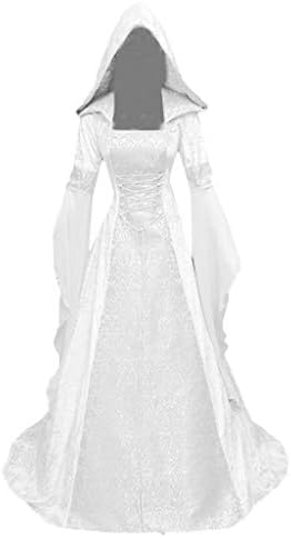 ZEFOTİM Cadılar Bayramı Elbise Kadınlar Vintage Kapşonlu Cadı Pelerin Elbise Trompet Kollu Ortaçağ düğün elbisesi