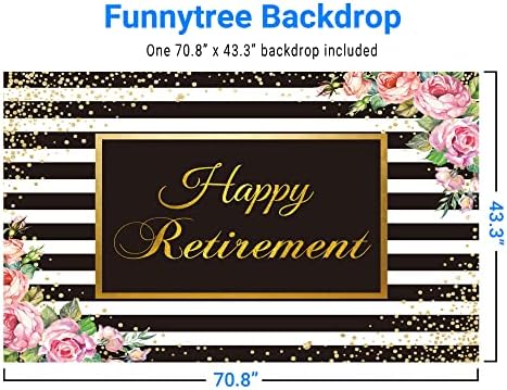 Funnytree Mutlu Emeklilik Parti Zemin Siyah ve Beyaz Çizgili Çiçekler Tebrikler Emekli Fotoğraf Arka Plan Suluboya