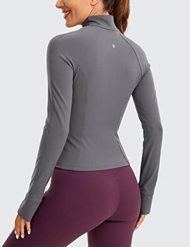 CRZ YOGA Butterluxe Bayan Kırpılmış Slim Fit Egzersiz Ceketleri-Ağırlıksız Parça Atletik Tam Zip Ceket Başparmak Delikleri