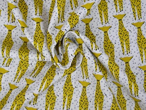 Tasarım Sepeti Beyaz Sarı Zürafalar Baskılı Poplin Pamuklu Kumaş Sanat ve El Sanatları, DIY, Dikiş ve Diğer Projeler,
